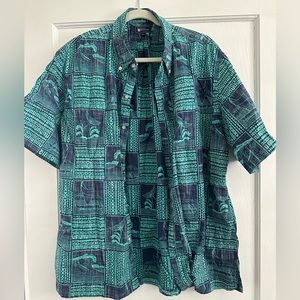 Reyn Spooner Hawaiian Shirt - Navy & Green print
